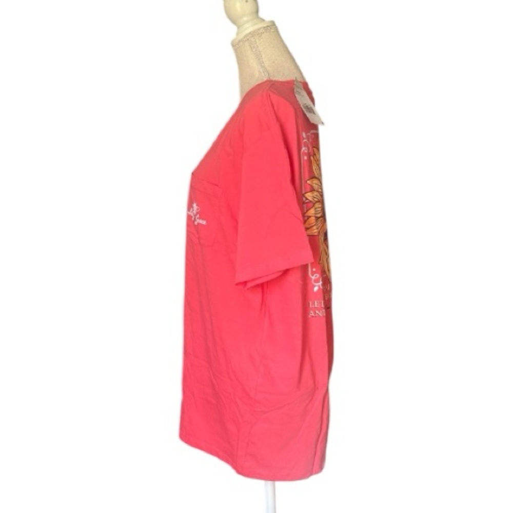 Lily Grace Sunflower & Crescent Moon Coral T-Shirt front chest pocket Nee L & XL - Picture 6 of 15